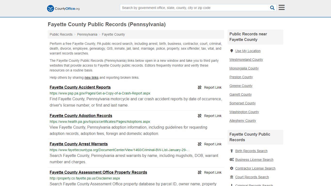 Fayette County Public Records (Pennsylvania) - County Office